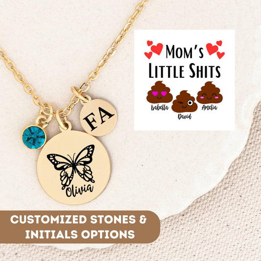 Personalized Necklace For Mom, Mom Butterfly Necklace, Funny Gift For Mom, Mom Jewelry, Mom Necklace With Kids Names, Mom Gift From Daughter