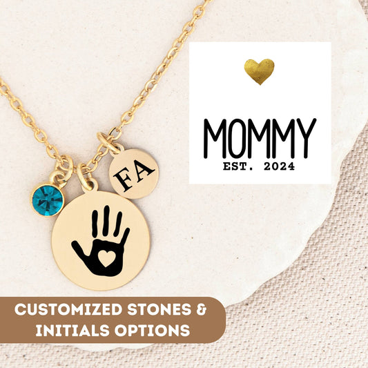 Personalized Necklace for Mom Gift, Baby Mama Gift, Mom jewelry, Handprint Necklace, Handprint Pendant, Mom necklace, Custom Mom gift