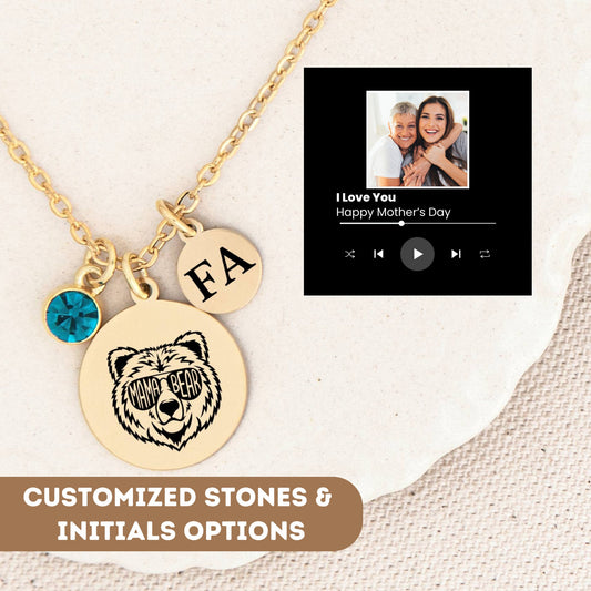 Mama Bear Necklace, Mama Bear Necklace with Cubs, Mom and Daughter Photo Gifts, Mama Bear Jewelry Mother's Day Gift, Birthday Day Gifts