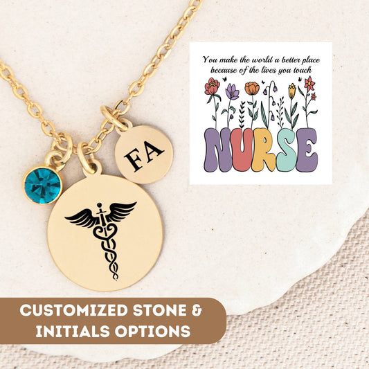 Personalized Nurse Necklace, Nurse Stethoscope Charm, Nurse Gift, Floral Nurse Gift, Nurse Graduation, Necklace For Nurses,  Nurse Pendant