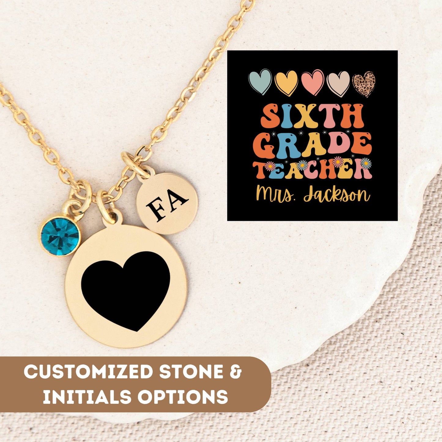 Sixth Grade Teacher Necklace, 6th Grade Teacher Pendant, 6th Grade Teacher Appreciation, 6th Grade Teacher Charm, 6th Grade End Of School