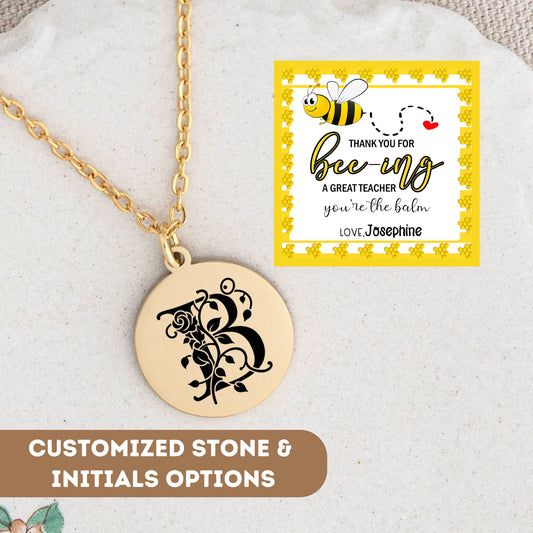 Personalized Teacher Necklace Gift, Bee Teacher, Teacher Pendant, Bee Teacher Appreciation Gift, Teacher Jewelry, Necklace For Teacher Charm