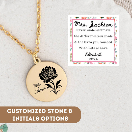 Personalized Teacher Necklace Gift, Gifts For Teacher, Teacher Appreciation Gift, Teacher Pendant, End Of Year Teacher Gift, Teacher Charm