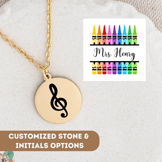 Personalized Teacher Necklace Gift, Music Teacher Gift, Teacher Appreciation Gift, Thank You Teacher Gift, Teacher Charm, Teacher Pendant