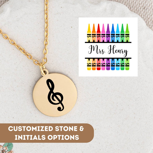 Personalized Teacher Necklace Gift, Music Teacher Gift, Teacher Appreciation Gift, Thank You Teacher Gift, Teacher Charm, Teacher Pendant