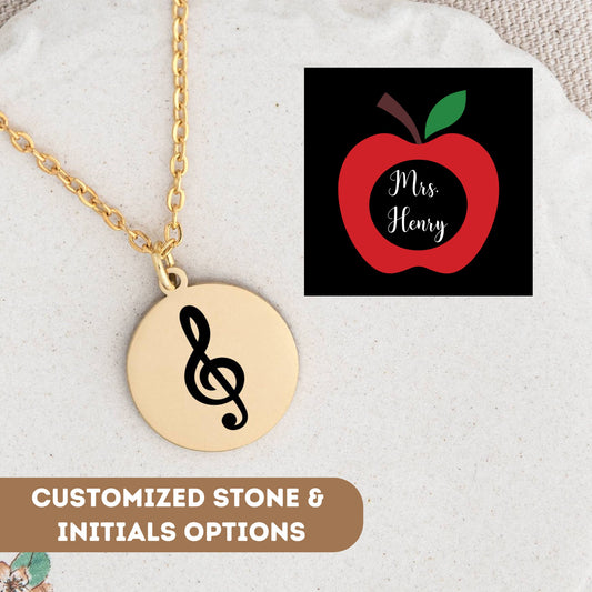 Personalized Teacher Necklace Gift, Music Teacher Gift, Thank You Teacher, Teacher Appreciation Pendant, Teacher Charm, Gift for Teacher
