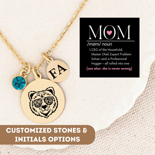 Personalized Necklace for Mom Gift, Bear with glasses, Mama Bear Necklace, Mama Bear Gift, Mom necklace, Mother Definition, Mom Definition