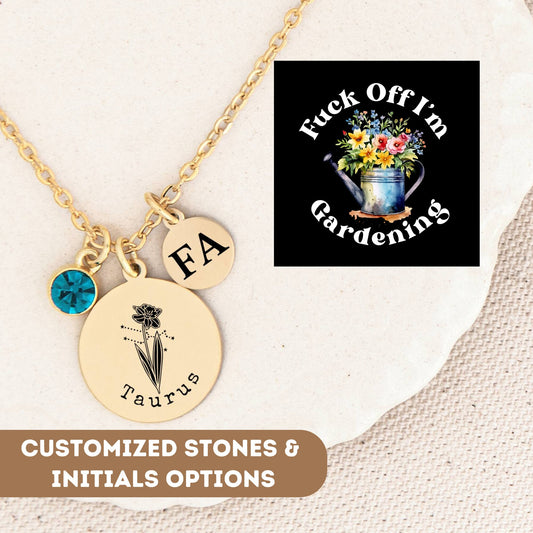 Personalized Funny Gardening Birthflower Necklace For Mom Mama, Multiple Birth Flower Necklace, Zodiac Flower Necklace, Constellation Charm
