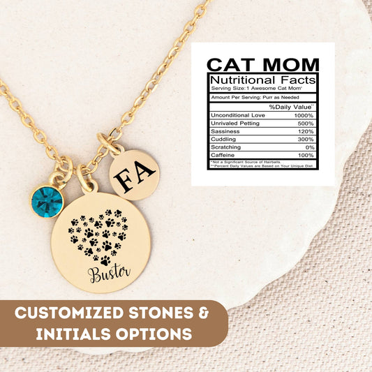 Personalized Cat Mom Necklace For Mom Gift, Mom Jewelry, Mom Birthday, Gift For Mom, Cat Mom Gift, Cat Lover Necklace, Paws Print Necklace