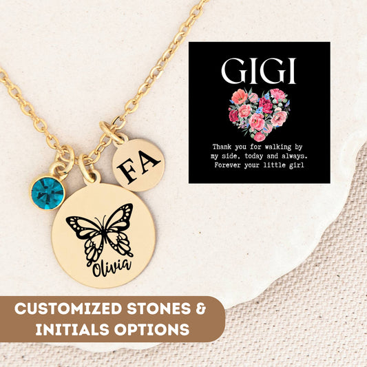 Personalized Necklace For Gigi Nana Grandma Grandmother Grammy Mom Mother Gram Nona, Mom Butterfly Necklace, Custom Butterfly Gifts For Mom