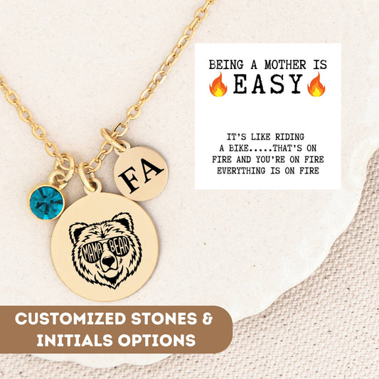 Personalized Necklace for Mom Gift, Bear with glasses, Mama Bear Necklace, Mama Bear Gift, Funny Mom necklace, Mother Pendant, Gift For Mom