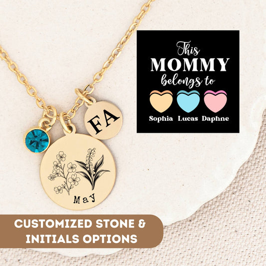 Personalized Birthflower Necklace For Mom Mommy, Birth Flower Necklace, Birthflower Necklace With Birthstone, Birthflower Necklace Gold Gift