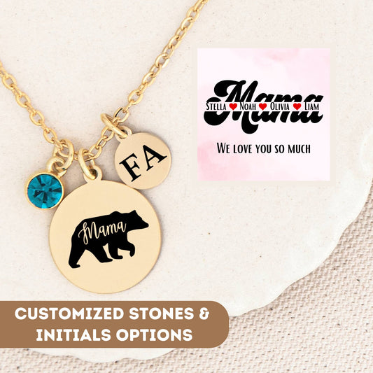 Personalized Necklace For Mama Gift, Mama Bear Necklace, Mama Bear Gift, Bear Pendant, Mom Gift, Mom Jewelry, Mom Necklace With Kids Names