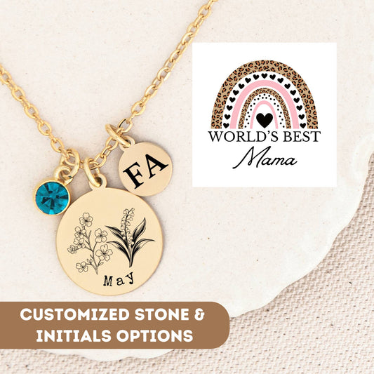 Personalized Birthflower Necklace For Mom, World's Best Mom Necklace, Custom Combined Birth Flower Necklace, Combined Birth Flower Gift