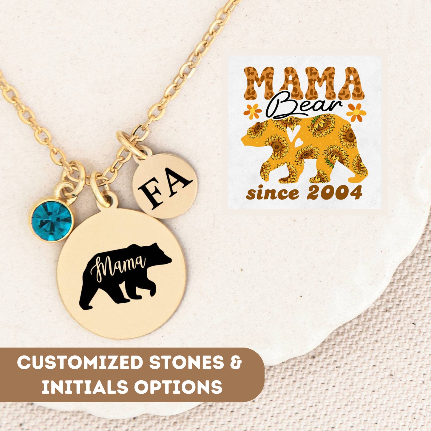 Personalized Necklace For Mom Gift, Mama Bear Necklace, Mama Bear Gifts, Mama Bear Jewelry, Custom Mom Jewelry, Mom Necklace, Mama Necklace