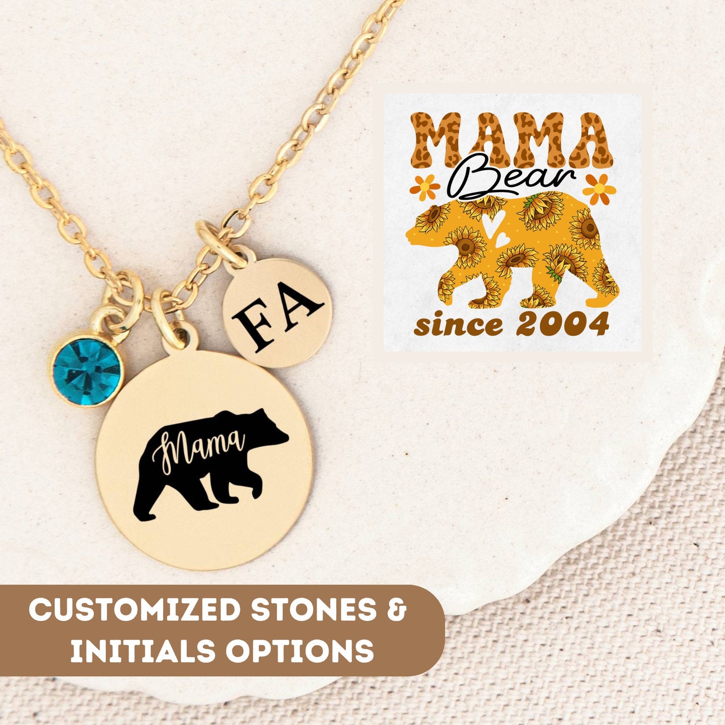 Personalized Necklace For Mom Gift, Mama Bear Necklace, Mama Bear Gifts, Mama Bear Jewelry, Custom Mom Jewelry, Mom Necklace, Mama Necklace