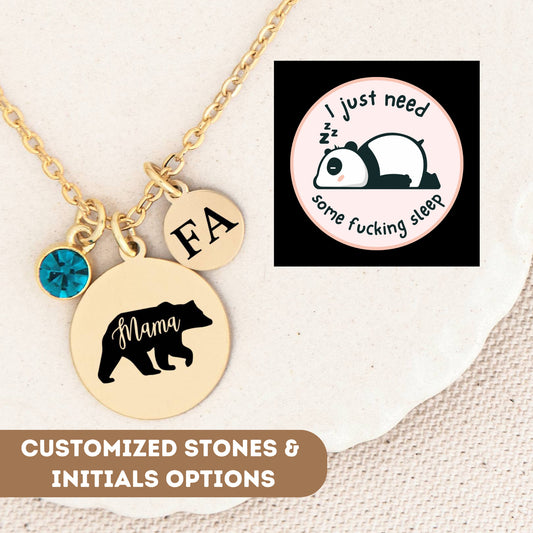 Personalized Necklace For Mom Gift, Funny Snoring Necklace, Mama Bear Necklace Gold, Mama Bear Gift, Mama Bear Jewelry, Mama Bear Pendant