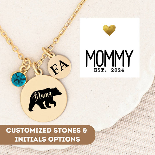 Personalized Necklace For New Mom Gift, Mama Bear Necklace, Mama Bear Gift, Bear Pendant, Mom Gift, Mom Jewelry, Pregnancy Baby Show Gift