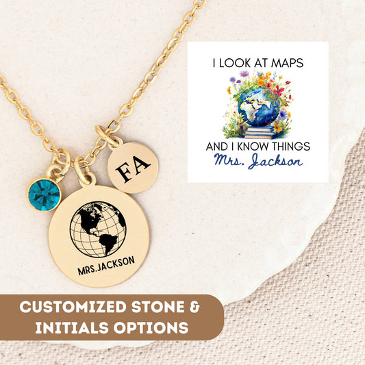 Geography Teacher Necklace Gift, Geography Teacher Gift, Geography Teacher Appreciation, Geography Teacher Charm, Geography Teacher Pendant