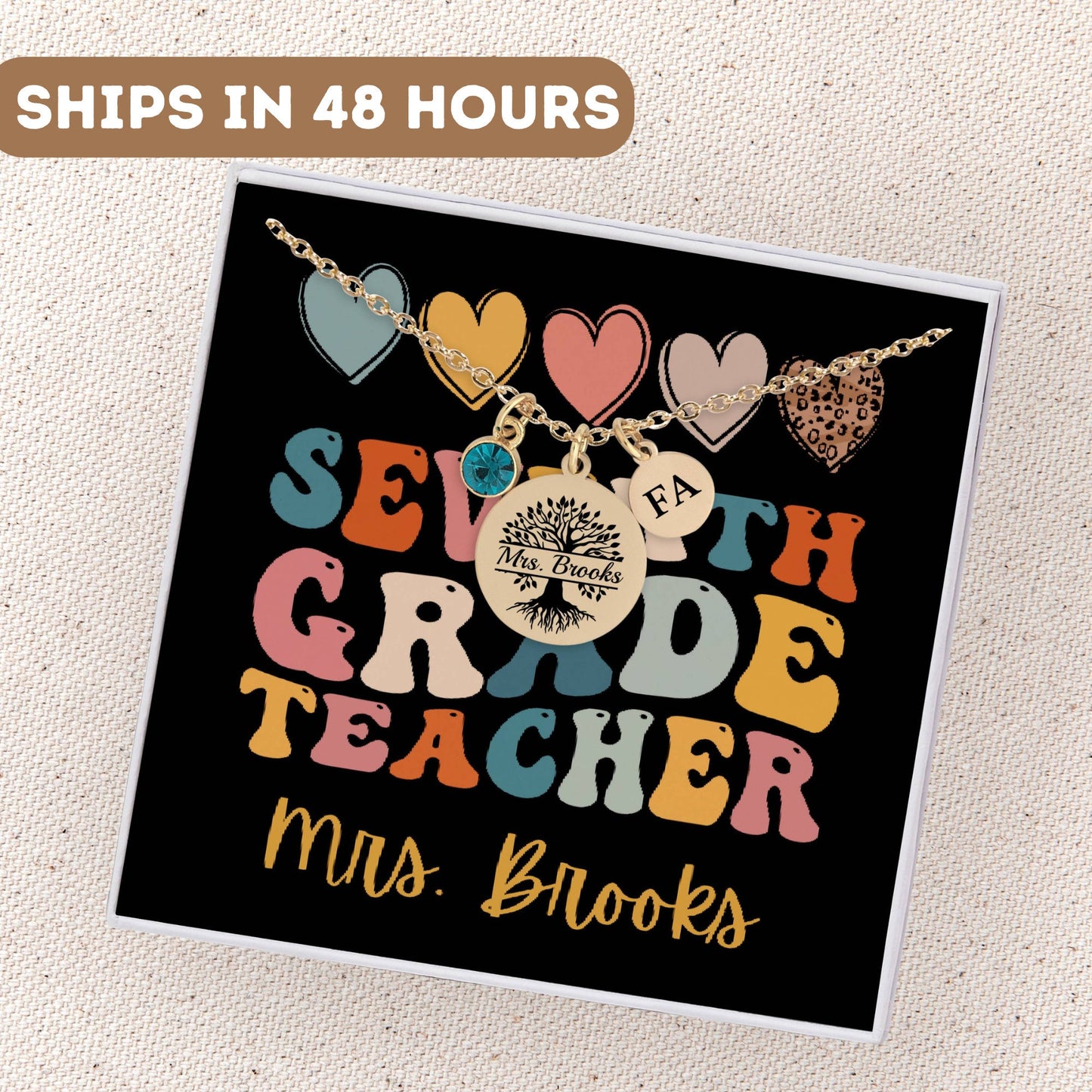 Seventh Grade Teacher Necklace, 7th Grade Teacher Pendant, 7th Grade Thank You Teacher, 7th Grade Teacher Charm, 7th Grade End Of School