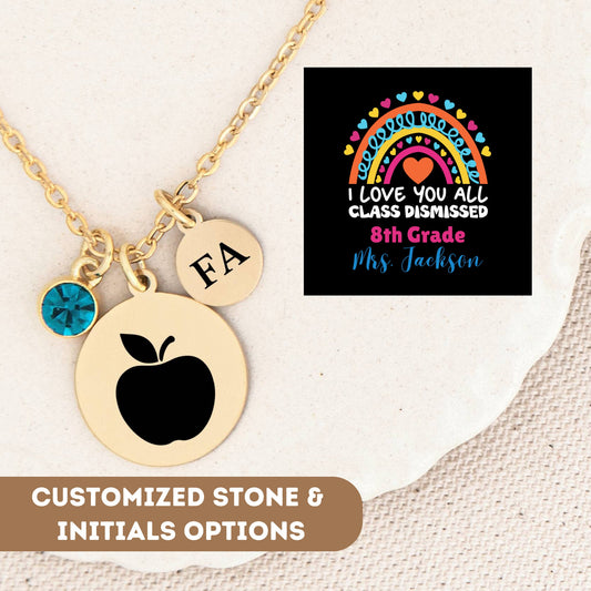 Eighth Grade Teacher Necklace, 8th Grade Teacher Pendant, 8th Grade Thank You Teacher, 8th Grade Teacher Charm, 8th Grade End Of School Gift