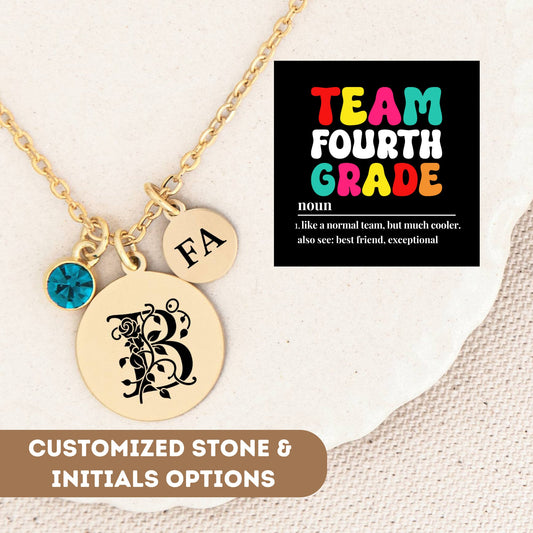 Fourth Grade Teacher Necklace, 4th Grade Teacher Pendant, 4th Grade Teacher Appreciation, 4th Grade Teacher Charm, 4th Grade End Of School