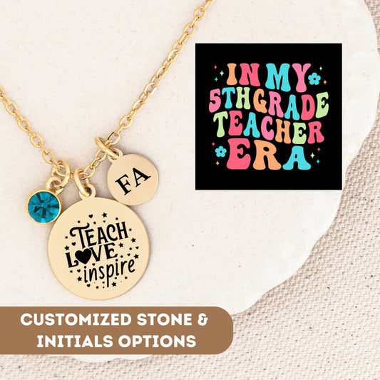 Fifth Grade Teacher Necklace, 5th Grade Teacher Pendant, 5th Grade Teacher Appreciation, 5th Grade Teacher Charm, 5th Grade Best Teacher