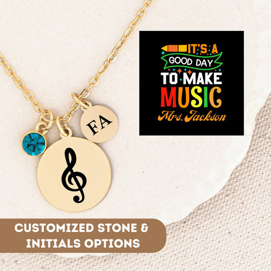Personalized Music Teacher Necklace, Music Teacher Gift, Music Teacher Appreciation Gift, Music Teacher Charm, Music Teacher Pendant Gift