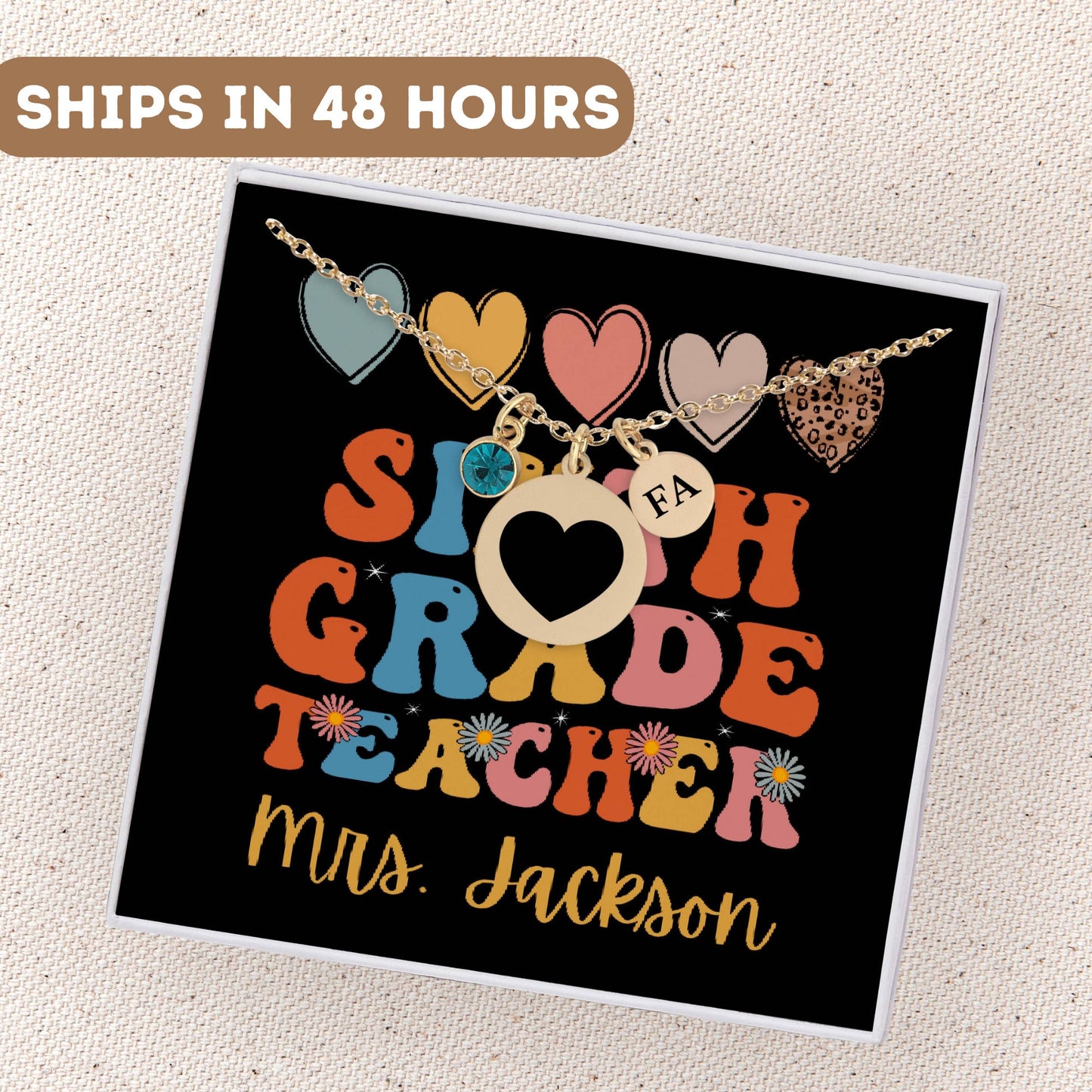 Sixth Grade Teacher Necklace, 6th Grade Teacher Pendant, 6th Grade Teacher Appreciation, 6th Grade Teacher Charm, 6th Grade End Of School