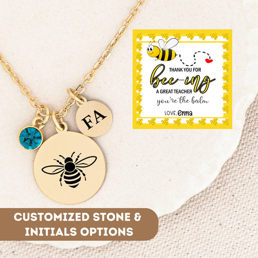 Personalized Teacher Necklace Gift, Bee Teacher Pendant, Beeing Teacher Appreciation Gift, End Of Year Teacher Charm, Teacher Retirement