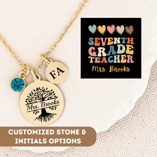 Seventh Grade Teacher Necklace, 7th Grade Teacher Pendant, 7th Grade Thank You Teacher, 7th Grade Teacher Charm, 7th Grade End Of School