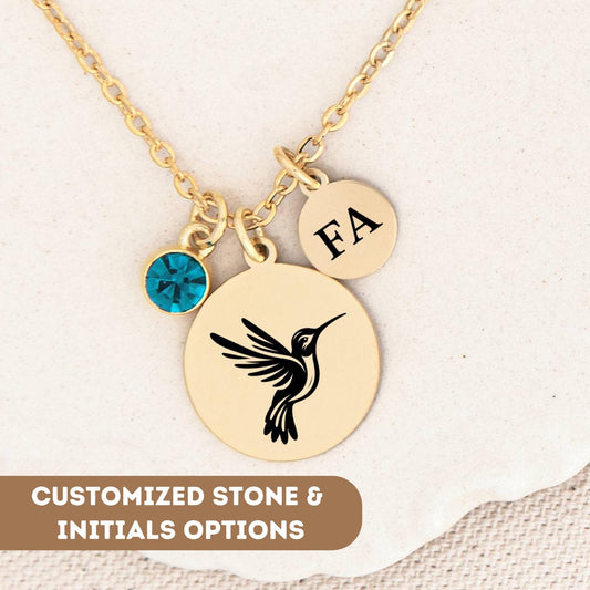 Personalized Hummingbird Necklace, Humming bird Necklace, Hummingbird Jewelry, Hummingbird Charm Gift, Tiny Hummingbird Pendant Necklace