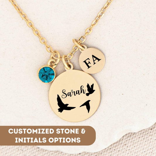 Personalized Flying Birds Necklace, Tiny Birds Choker, Small Bird Necklace, Gold Birds Pendant, Flying Birds Charm, Flying Birds Pendant
