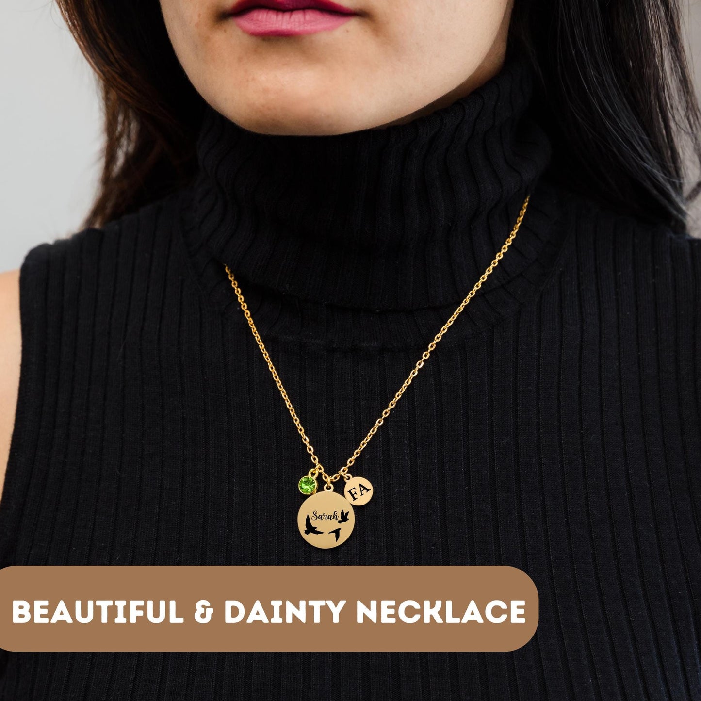 Personalized Flying Birds Necklace, Tiny Birds Choker, Small Bird Necklace, Gold Birds Pendant, Flying Birds Charm, Flying Birds Pendant
