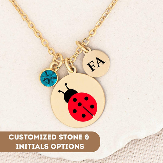 Personalized Dainty Ladybug Necklace, Ladybird Necklace, Ladybird Pendant, Gold Ladybug Pendant, Ladybird Charm, Silver Ladybug Charm Gift