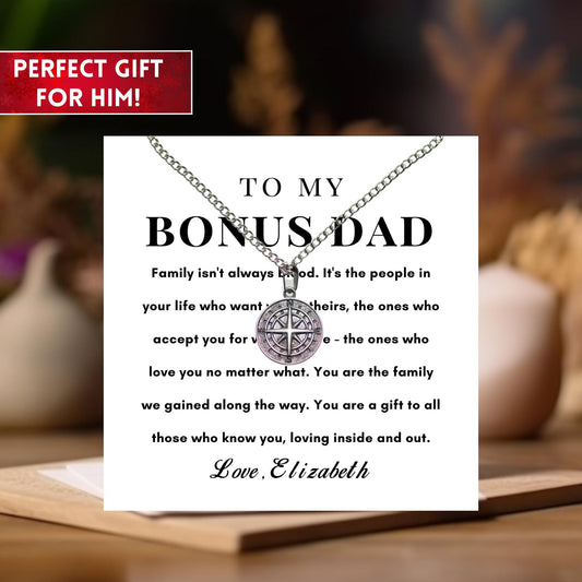 Stepdad Gift Compass Necklace, Step Dad Gift Adopted Dad Gift For Step Dad, Gift For Step Dad Birthday Gift, Bonus Dad Gift Step Father Gift