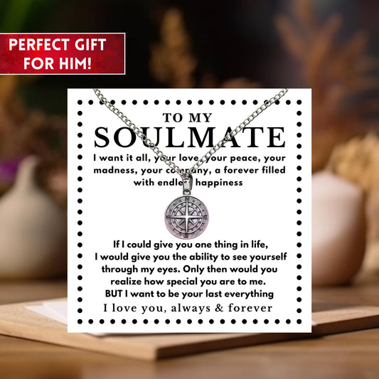 Soulmate Promise Necklace, Compass Necklace, Birthday Gift For Men, Gift For Boyfriend Gift Husband Gift, Anniversary Gift For Soulmate Gift