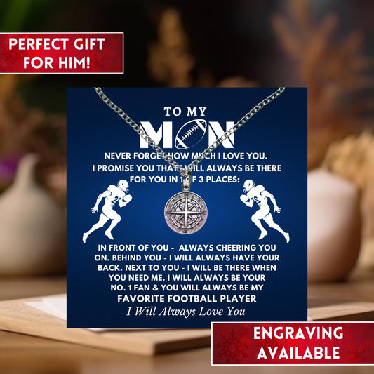 Football Gift Compass Necklace, Football Player Gift For Football Player, Football Lover Gift. Football Fan Gift, Gift For Football Lover