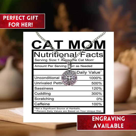 Cat Mom Gift Compass Necklace, Cat Mom Necklace, Cat Owner Gift For Cat Owner, Gift For Cat Lover Gift, Cat Mom Pendant, Cat Mom Birthday