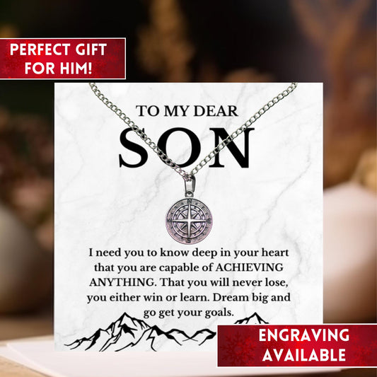 Compass Necklace For Son, Gift For Son From Mom, Son Gifts From Mom, To My Son Necklace, Birthday Gift For Son, Son Graduation Gift For Son