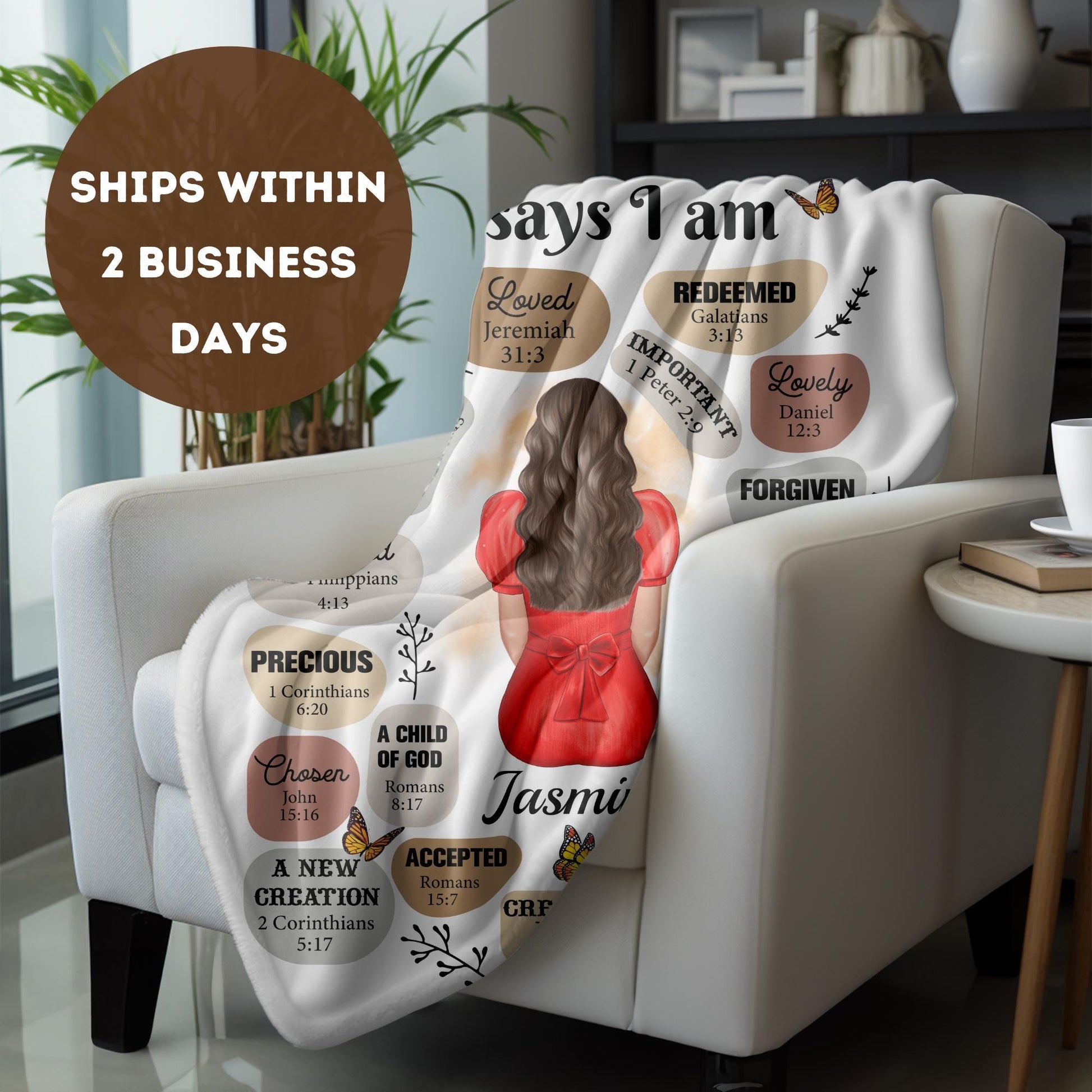 a couch covered in a blanket with a picture of a woman on it