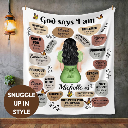 a tapestry hanging on a wall with a picture of a woman&#39;s hair