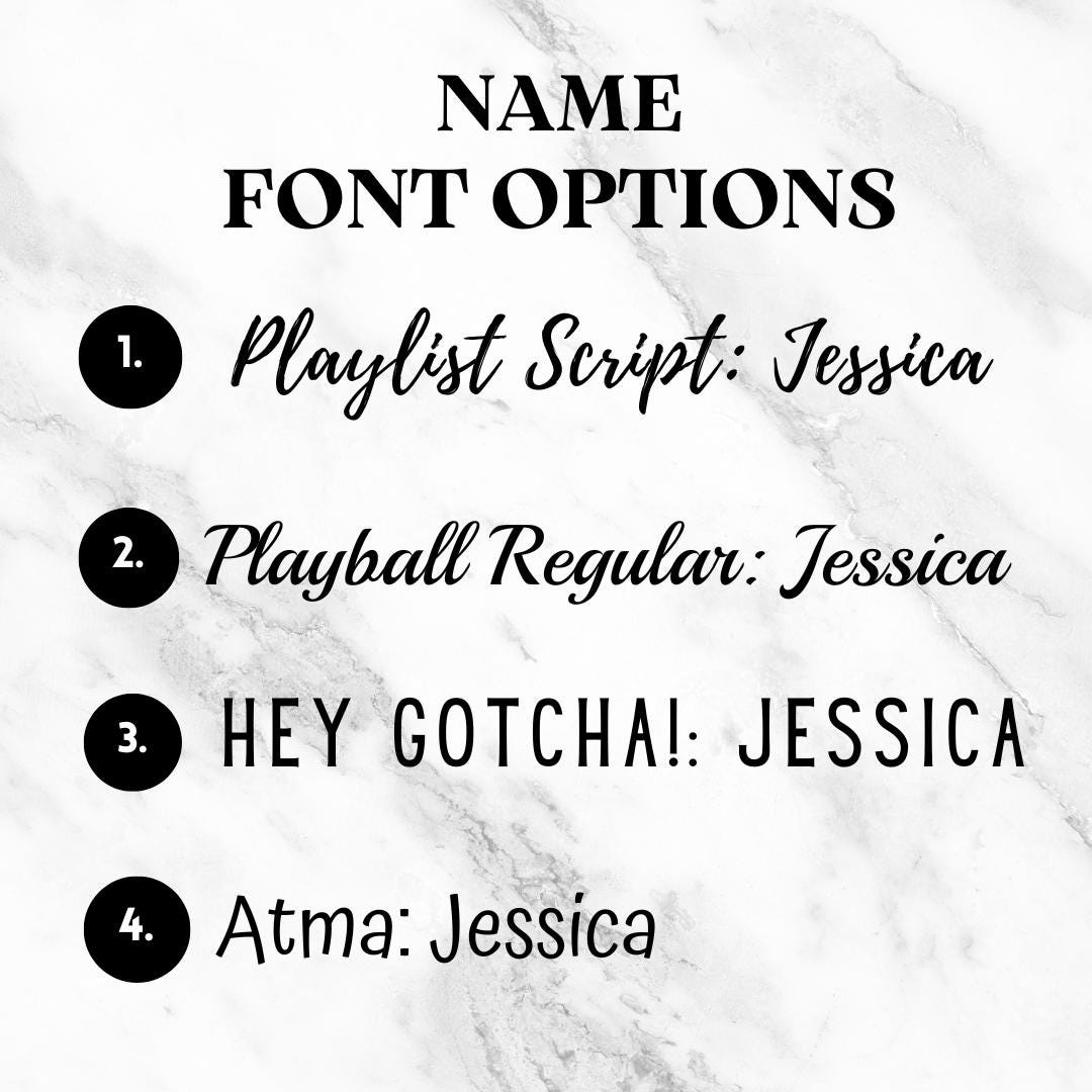 the names of font options on a marble background