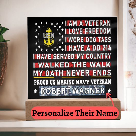 Almost Sold Out - Proud US Air Marine Navy Veteran - Acrylic Plaque With Stand