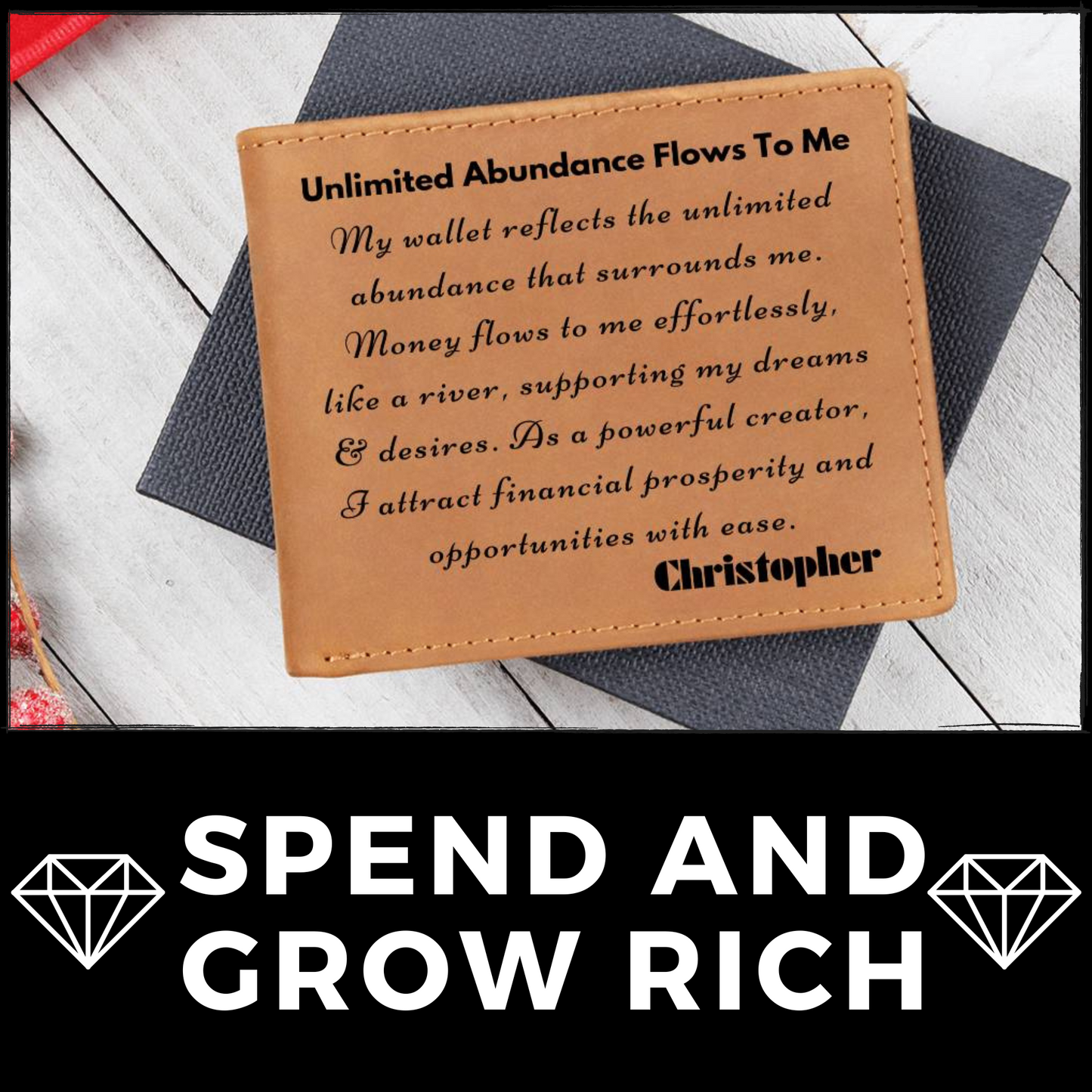 [Almost Sold Out] Personalized Unlimited Abundance Flows To Me - Gender Neutral Leather Wallet