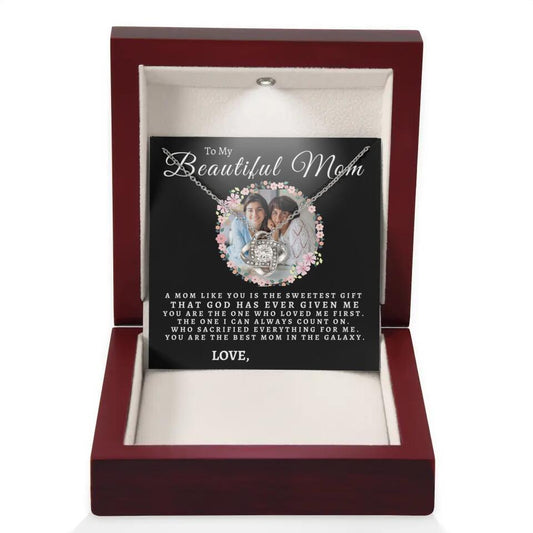 TO MY MOM - LOVE KNOT NECKLACE WITH IMAGE UPLOAD