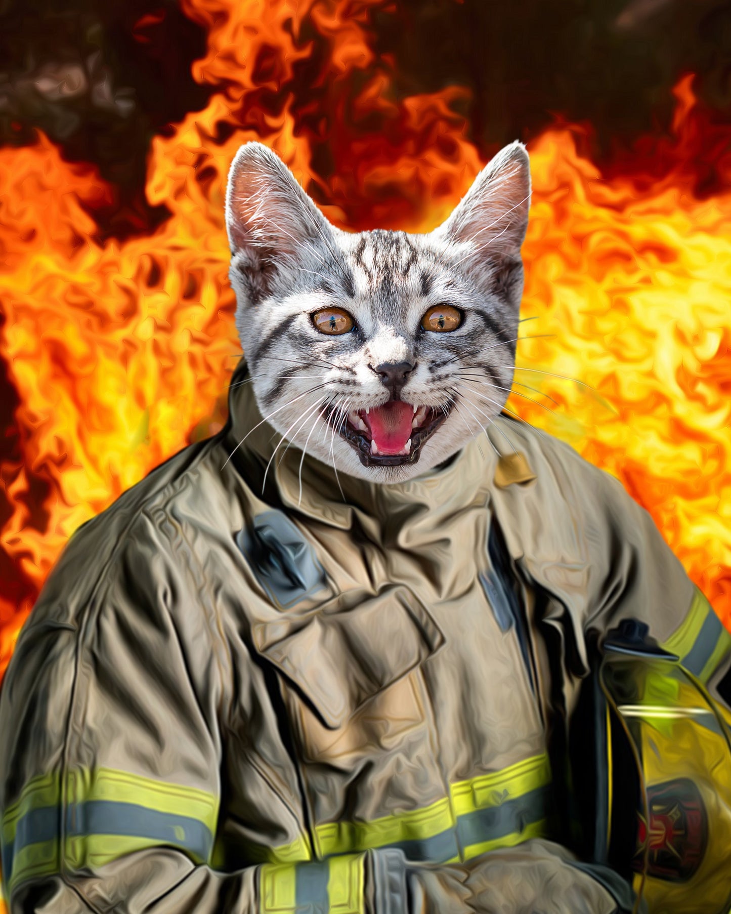 SEE YOUR BELOVED CAT BE A FIREFIGHTER ON CANVAS