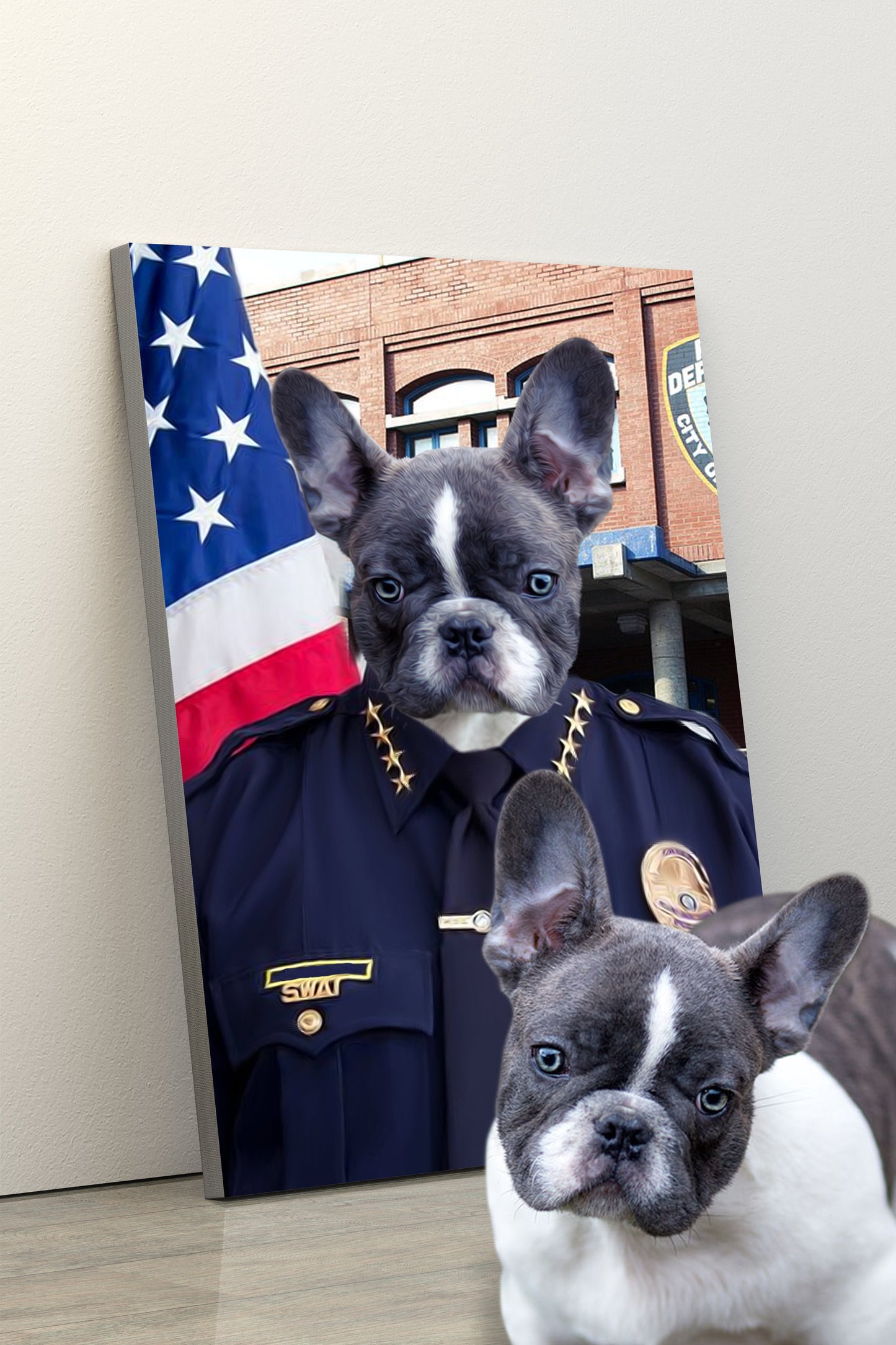SEE YOUR BELOVED DOG POLICE THE CITY ON CANVAS