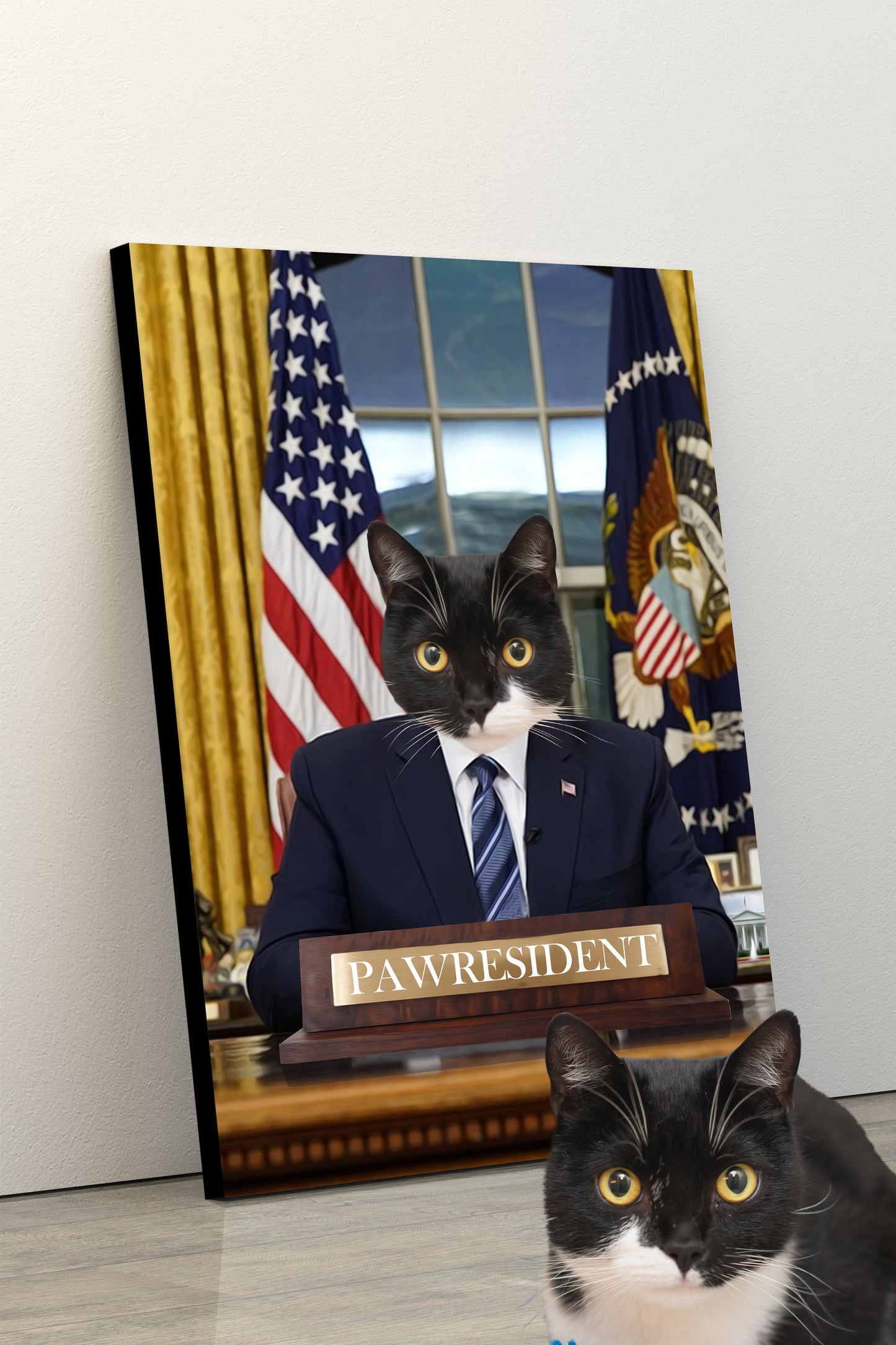 SEE YOUR BELOVED CAT AS THE PAWRESIDENT IN THIS BEAUTIFUL CANVAS