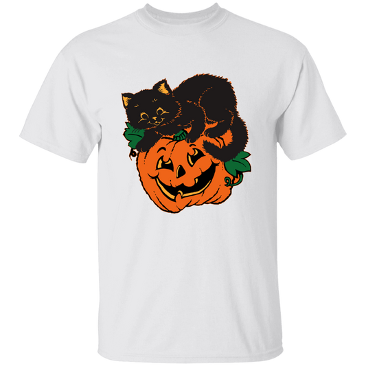 Black Cat on Pumpkin Halloween T-Shirt